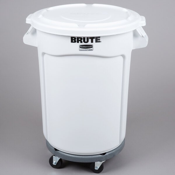 Rubbermaid BRUTE Bac Rond Mobile de Rangement d'Ingrédients Blanc de 32 Gallons / 510 Tasses avec Couvercle