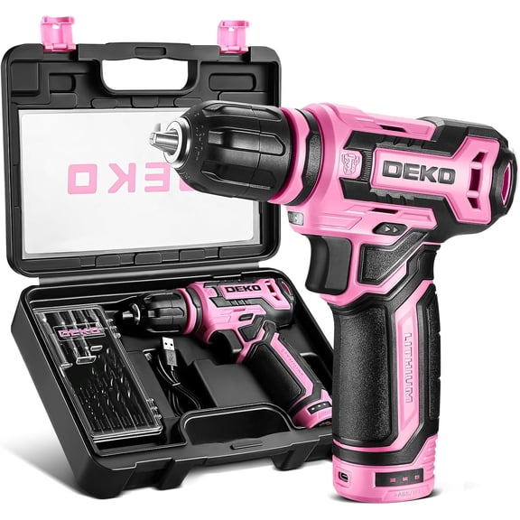 Restored Cordless DrillDEKOPRO 12V Power Drill Set with Pink 800RPM Electric Drills with Tool Set Gift Box, Pink Drill Set (Refurbished)
