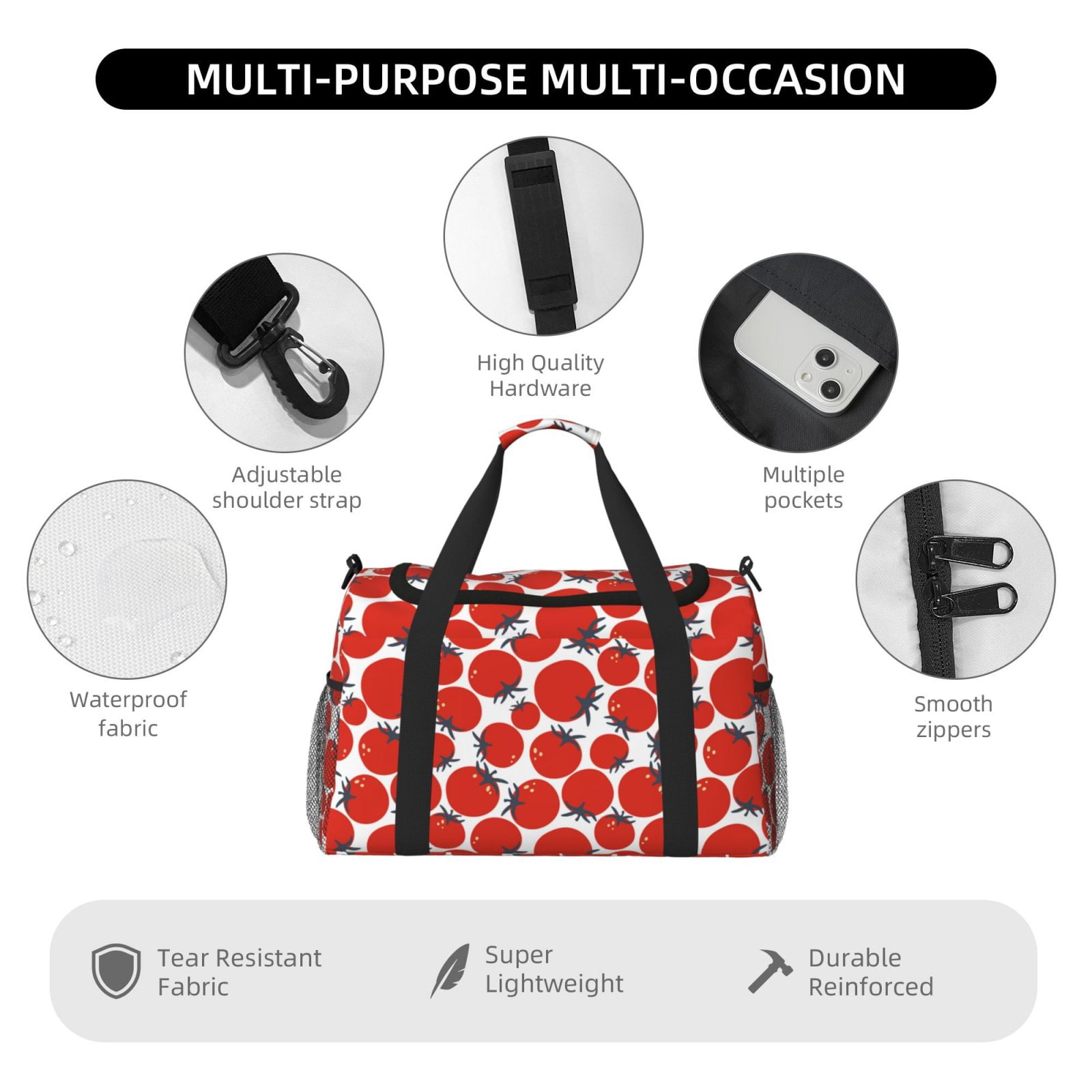Fuzoiu Hand Drawn Tomatoes Print Travel Duffle Bag,Carry On Tote Bags,Duffel Bag,Sport Gym Bag, Hospital Bag for Labor and Delivery, Overnight Bag,Luggage Bag