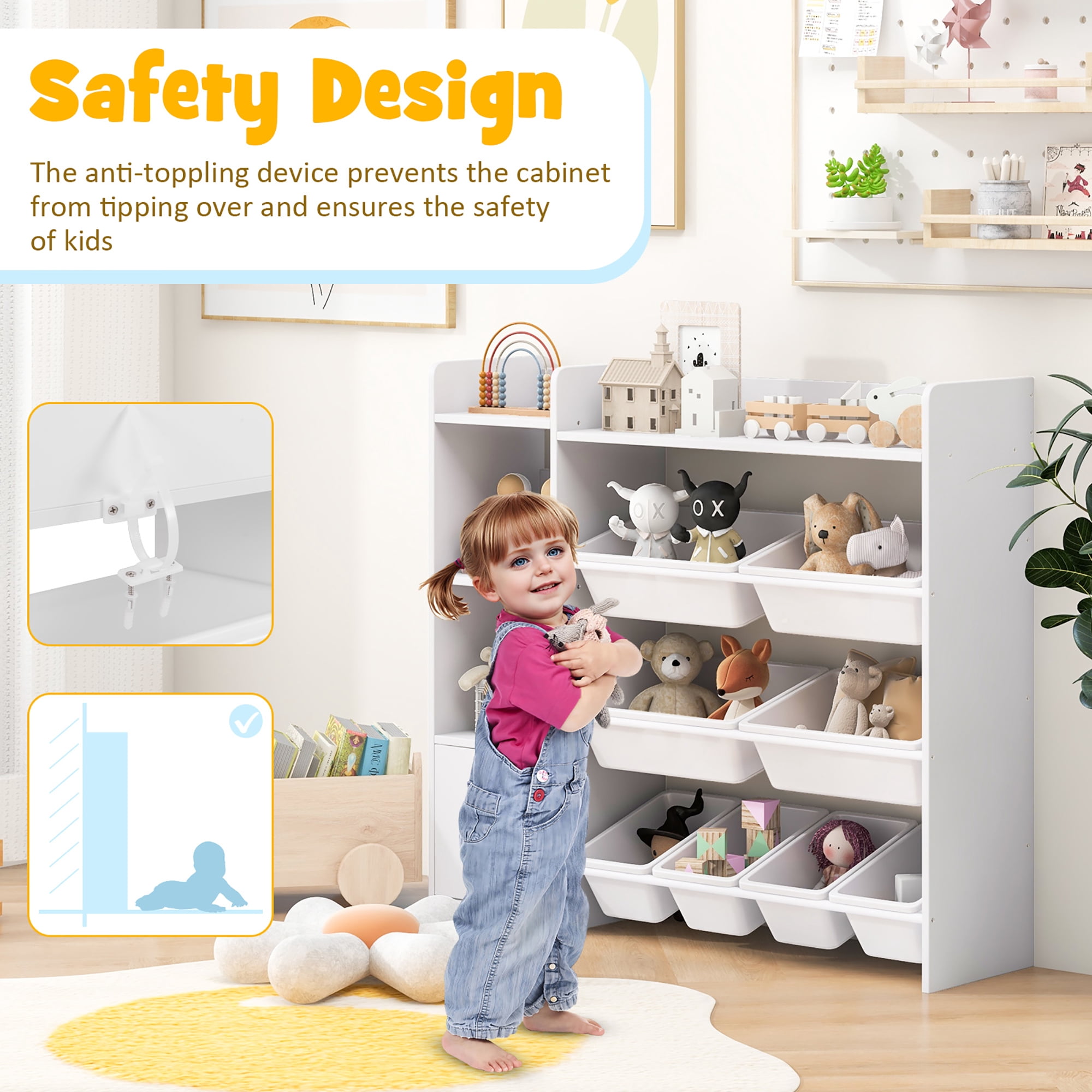 Gymax 4-Tier Kids Toy Storage Organizer Bookshelf w/ 8 Toy Organizer Bins Door