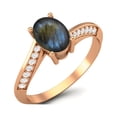 thumbnail image 2 of 1.56 Cts Oval Labradorite 925 Sterling Silver Rose Vermeil Solitaire Accent Woman Halo Mother's Day Gift Ring, 2 of 4