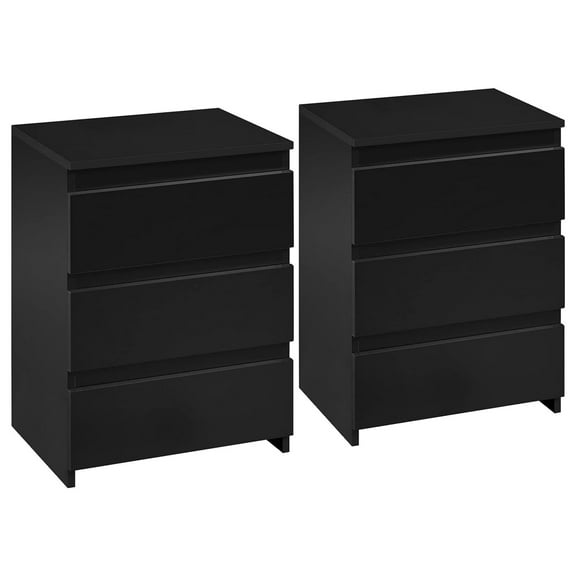 Alieon Nightstands Set of 2, Black Bedside Tables with 3 Drawers, Solid Wood Bedside Sets Accent Tables with Storage Space, Vintage Chest of Drawers for Bedroom Living Room