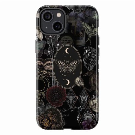 Mystic Butterfly & Skull iPhone Case, Dark Witchy Gothic Aesthetic Protective Cover, Occult Moon Magic Collage Halloween Phone Case for iPhone 16 15 14 13 12 11 Pro Max Plus Mini