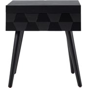 HULALA Home End Table with Charging Station, Side Table with Drawer and Pull-Out Shelf, Nightstand Bedside Table with USB Ports and Outlets, Black