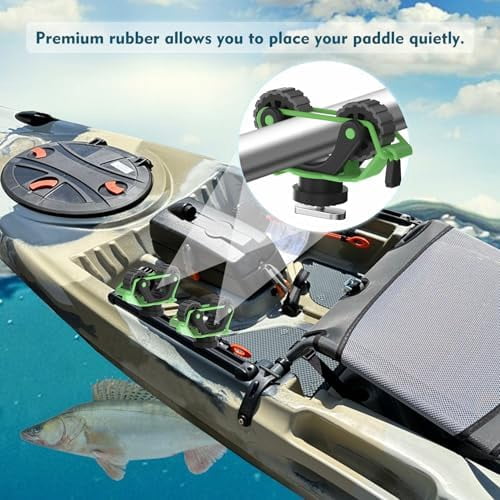 1005 2 PCS Kayak Paddle Holder Track Mount Accessories, Compact Space-Saving Rail Rack with Rubber Rollers, Tool-Free Install & Quick Remove, Compatible with Most Kayak Tracks
