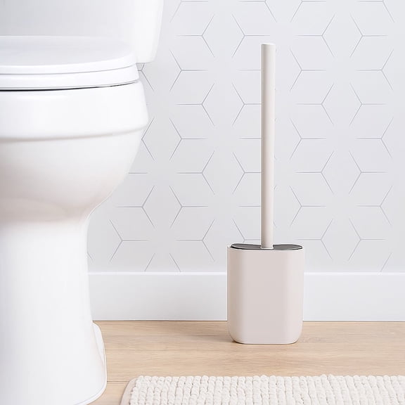 Oval Beige Toilet Brush And Holder Set