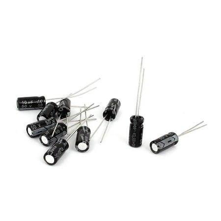 10 Pcs 10uF 50V Polarized Electrolytic Capacitor Black 5mm x 11mm