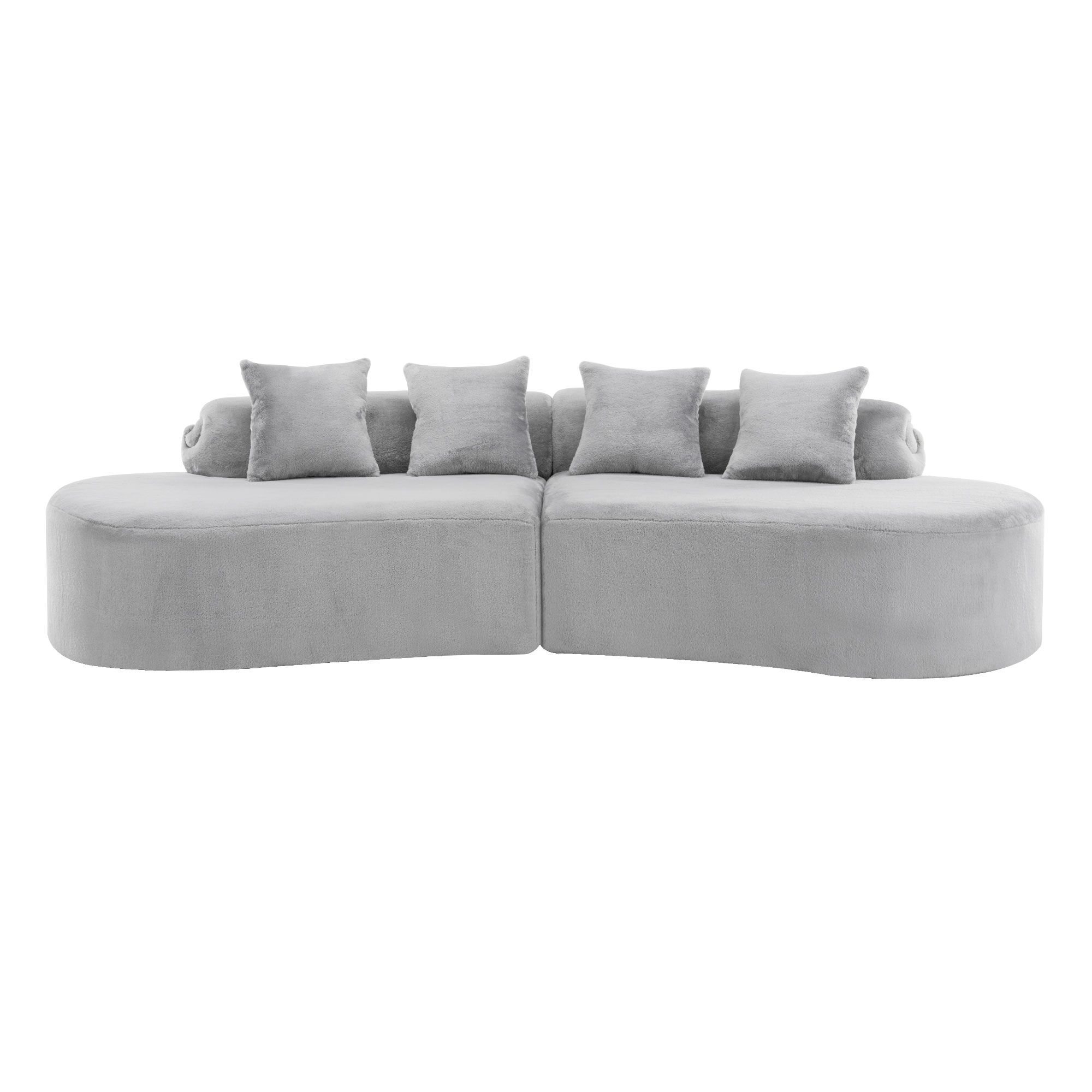 BOFANG Large Curved 4-Seat Light Grey Sofa, Soft Flannelette, No Assembly, Minimalist