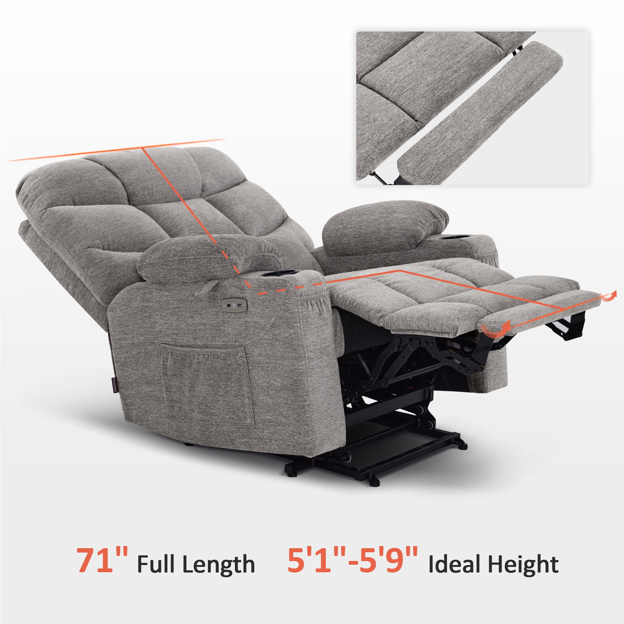 MCombo Oversized Power Lift Recliner Chair with 27.2'' Extra Wide Seat for Big Elderly People, Fabric (Light Grey, Medium-Wide)