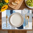 thumbnail image 4 of Blue Bohogeometric Placemats Set of 4, Bohemia Ethnic Abstract Lines Leaf Placemats for Dining Table, Place Mats for Kitchen Tabletop, Waterproof Wipeable Dining Table Mats Set, 4 of 9