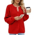 thumbnail image 2 of Womens Button Down Long Sleeve Chunky Soft Knit Sweater Fall Open Front Loose Casual Cardigan Coat Flame Red L, 2 of 8