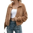 thumbnail image 3 of TWZH Women Solid Color Double-Sided Fleece Lapel Collar Full-Zip Jacket Coat, 3 of 6