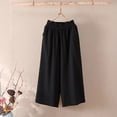 thumbnail image 4 of Resivox Womens Cotton Linen Wide Leg Pants Casual High Waist Capris Loose Fit Flare Trousers Breathable Comfortable with Pockets Black L, 4 of 4