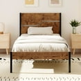 thumbnail image 2 of VECELO Twin Industrial Wooden Headboard Metal Bed, Brown, 2 of 14