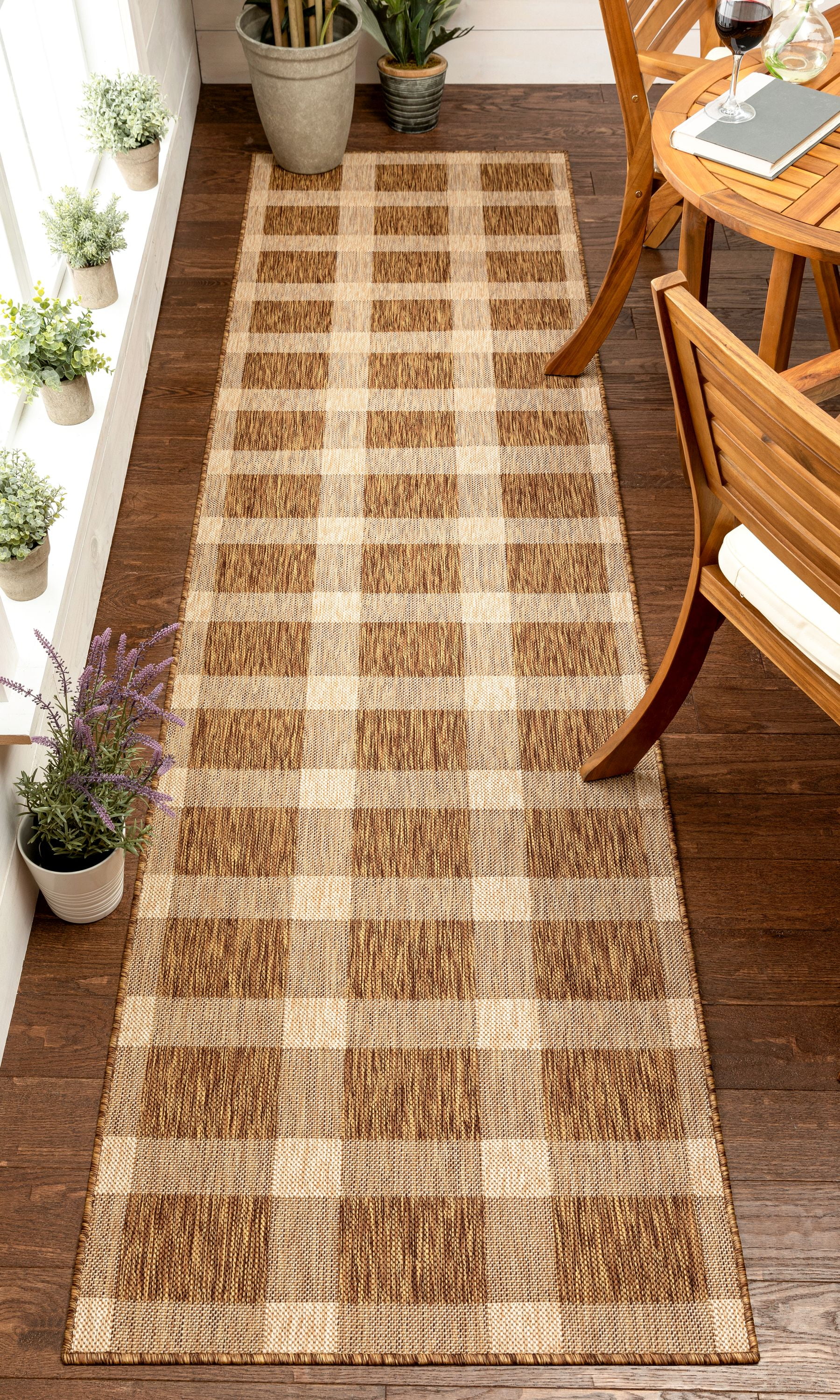 Well Woven Medusa Freya Brown Checkered Plaid Indoor/Outdoor 2'7" x 9