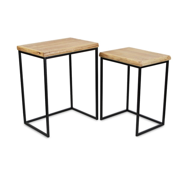 Set Of 2 Beige And Black Contemporary Rectangular Side Table Walmart Com Walmart Com