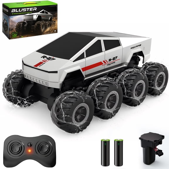 YSZZYSM 1:18 Scale 8-Wheel Amphibious Remote Control Car, 2.4GHz Water & Land All-Terrain RC Truck with 360° Spin, Waterproof Remote, Gift for Boys Girls Ages 6-12