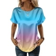 thumbnail image 2 of JoveMarine Women's Loose Fit Short Sleeve Top with Gradient Print Round Neck Casual Blouse Relaxed Summer Top for Daily Wear Blue L, 2 of 7