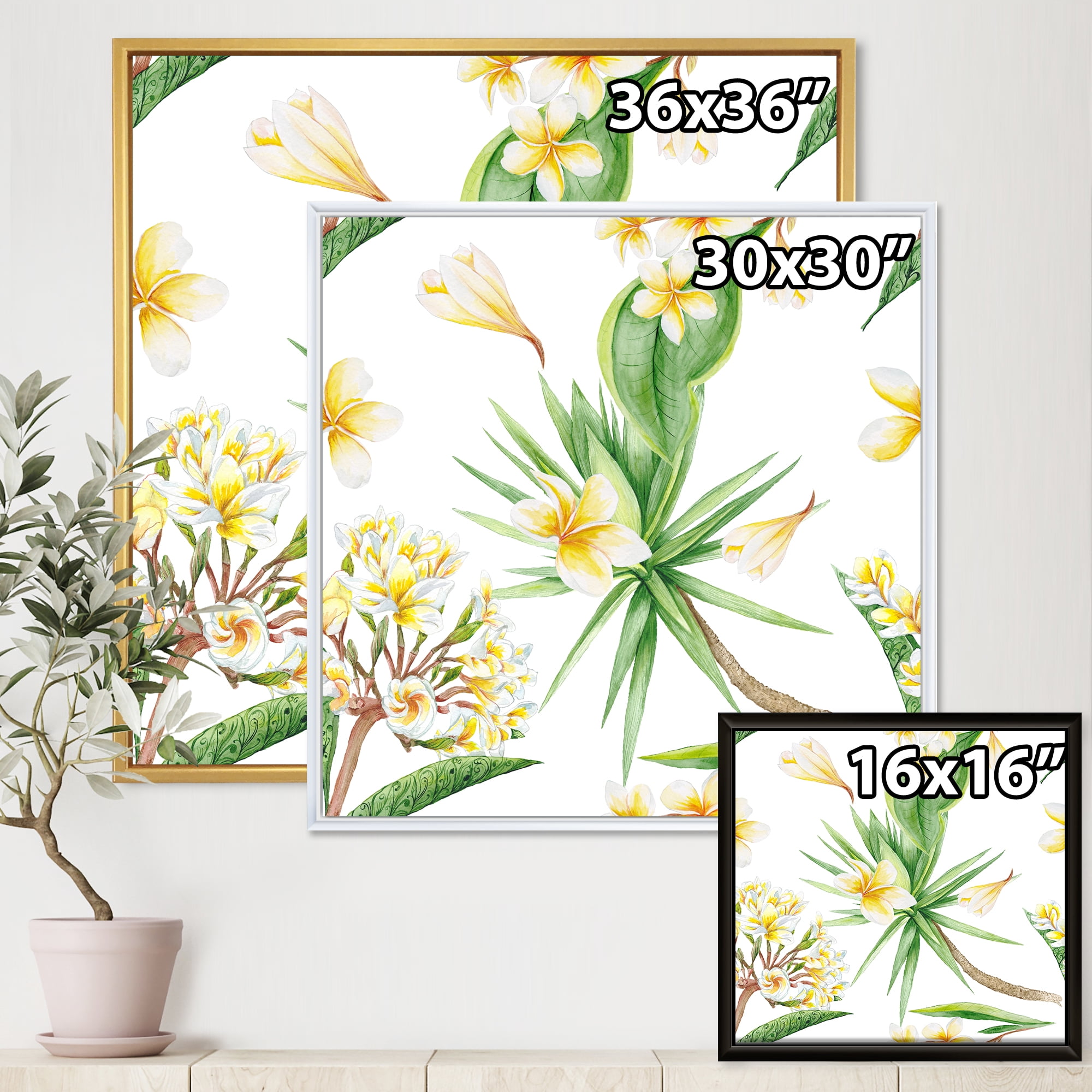 Designart 'Yellow Flowers and Tropical Foliage V' Modern Framed Canvas Wall Art Print