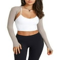 thumbnail image 1 of Women Yoga Crop Cardigan Long Sleeve Open Front Solid Shrug Tops, 1 of 5