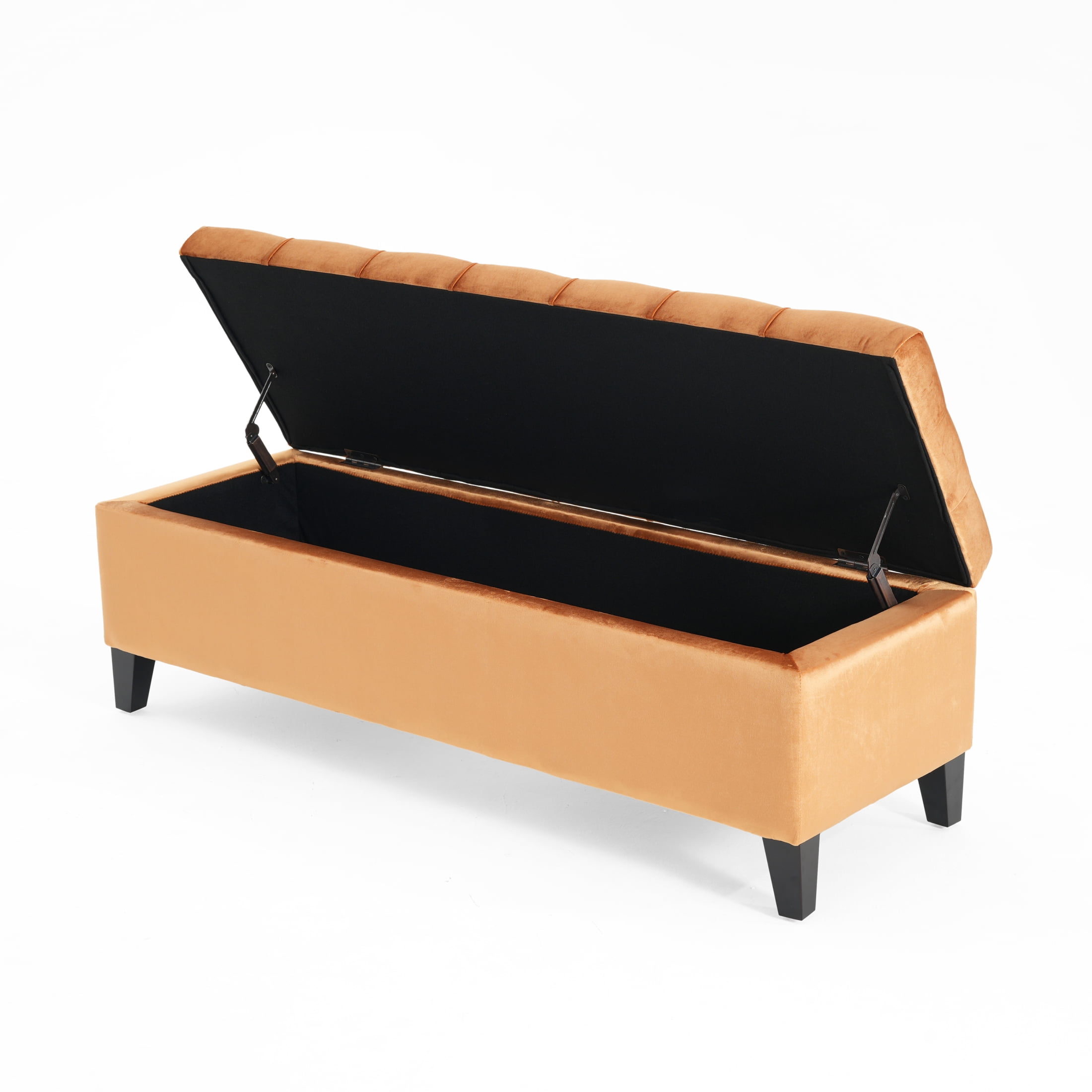 Christopher Knight Home Modern 52" Velvet Storage Ottoman Bench, Button Tufted, Orange