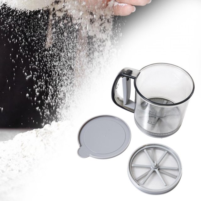Taza de harina para hornear, colador de harina de mano para cocinar con báscula, filtros de harina de cocina, herramienta de horneado en casa Doble capa