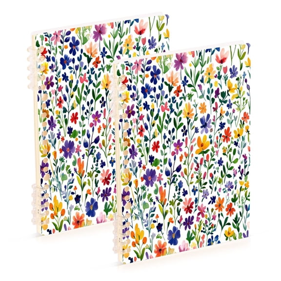 FORMRS 1-Subject Spiral Notebook 8" x 5" College Ruled 60 Refillable Sheet A5 Hard Cover, Green Wildflower Pattern