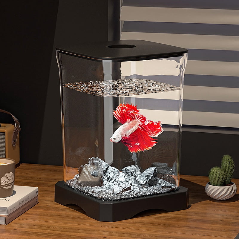 Small Landscape Ecological Fish Tank with Light Creative Goldfish Tank Desktop Small Fish Tank