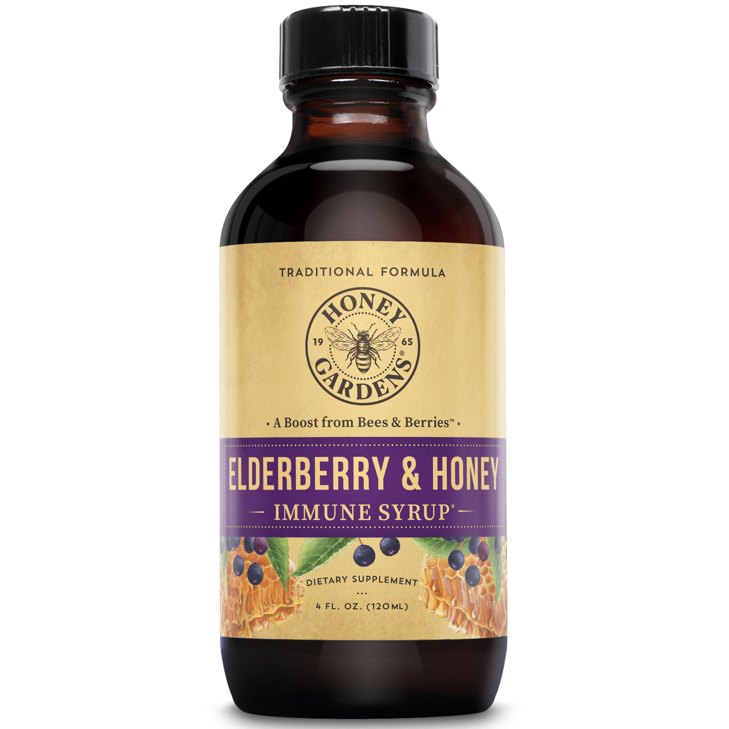 Honey Gardens Elderberry Syrup with Grade A Raw Honey, Propolis