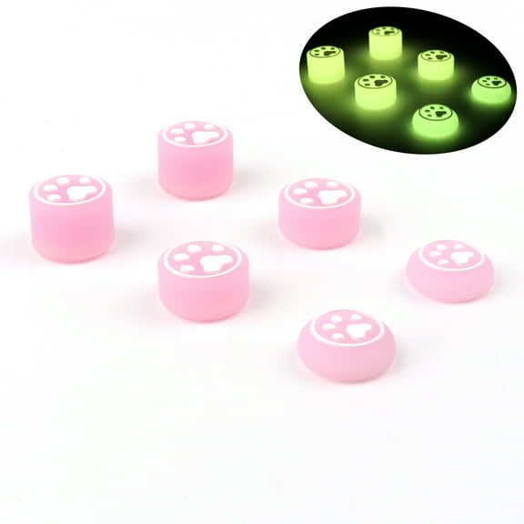 6 PCS Luminous Silicone Thumb Stick Grip Caps for PS4/PS5/Xbox/Switch Pro Controller, Gamepad Joystick Protector Fluorescent Effect-Pink