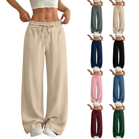 Hueook Womens Sweatpants Cotton Petite Pants Summer Trendy Casual Daily Pocket Pants Navy M