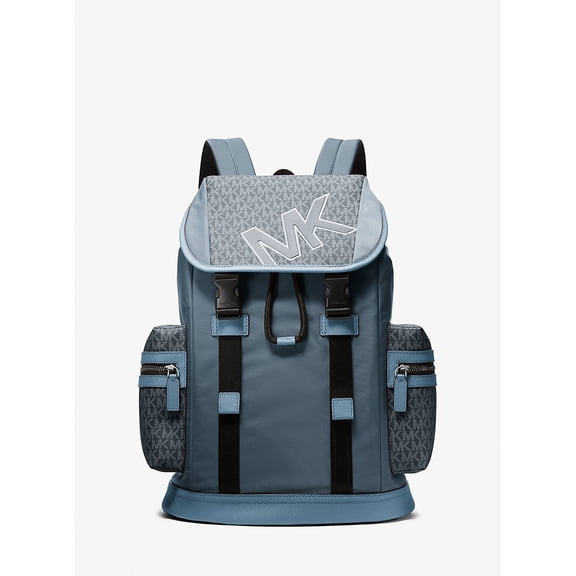 Michael Kors Outlet Cooper Signature Logo and Nylon Backpack - Cornflower