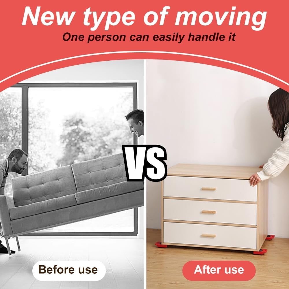 COM1950s Furniture Lifters, 4 Wheel Dolly with Wheels, Adjustable Height Moving Tool for Heavy Furniture, Carpet Slider for Easy Moving