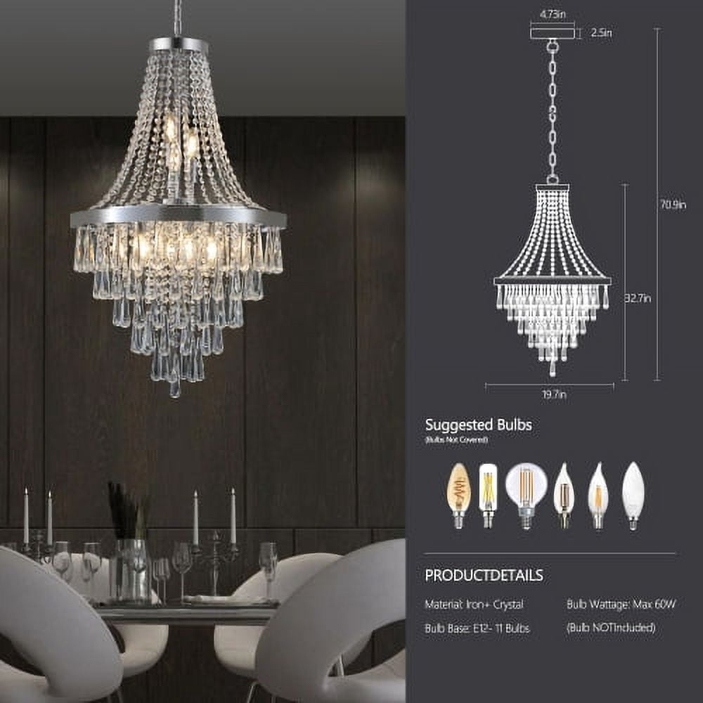 ACE-LIGHTS,Chrome Crystal Chandeliers(Bulbs Not Included),Large Contemporary Luxury Ceiling Lighting for Living Room,Dining Room,Bedroom,Hallway(Chrome)