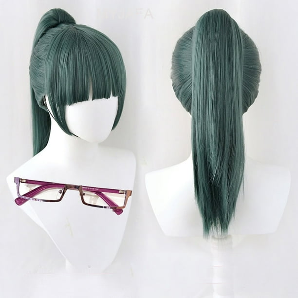 High Quality Maki Zenin Cosplay Wig Jujutsu Kaisen 60cm Dark Green Heat Resistant Synthetic Hair Anime Cosplay Wigs Glasses heqiyong LED Walmart en linea