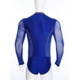 thumbnail image 4 of Hansber Men's Mock Neck Long Sleeve Latin Dance Leotard Shirt Ballroom Samba Latin Dance Bodysuit Top Blue S, 4 of 7