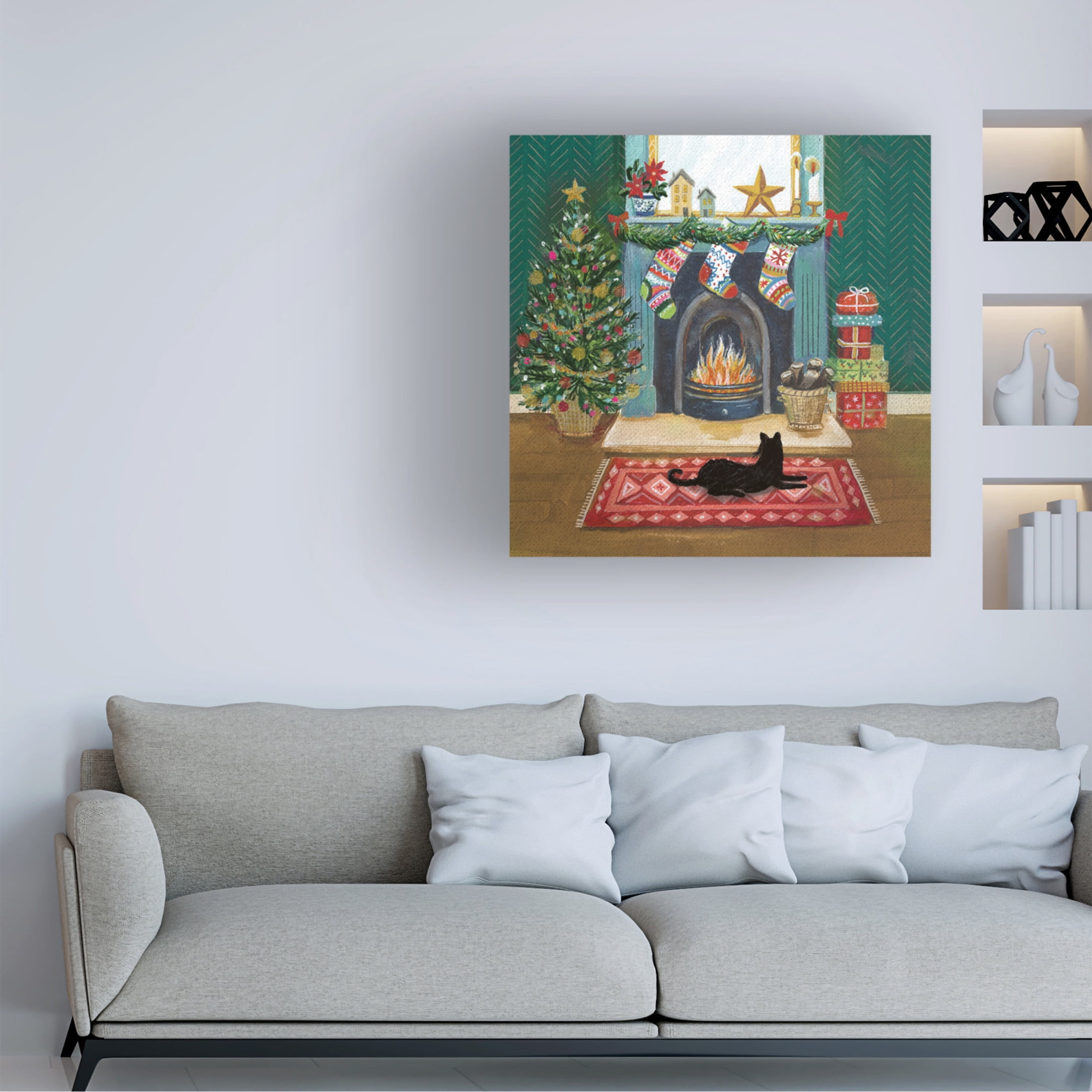 Canvas Wall Art - Paper Dove Co Ltd 'Fireside Scene' Wall Art for Living Room, Bedroom, or Office Décor by Trademark Fine Art - 18 x 18 Inches