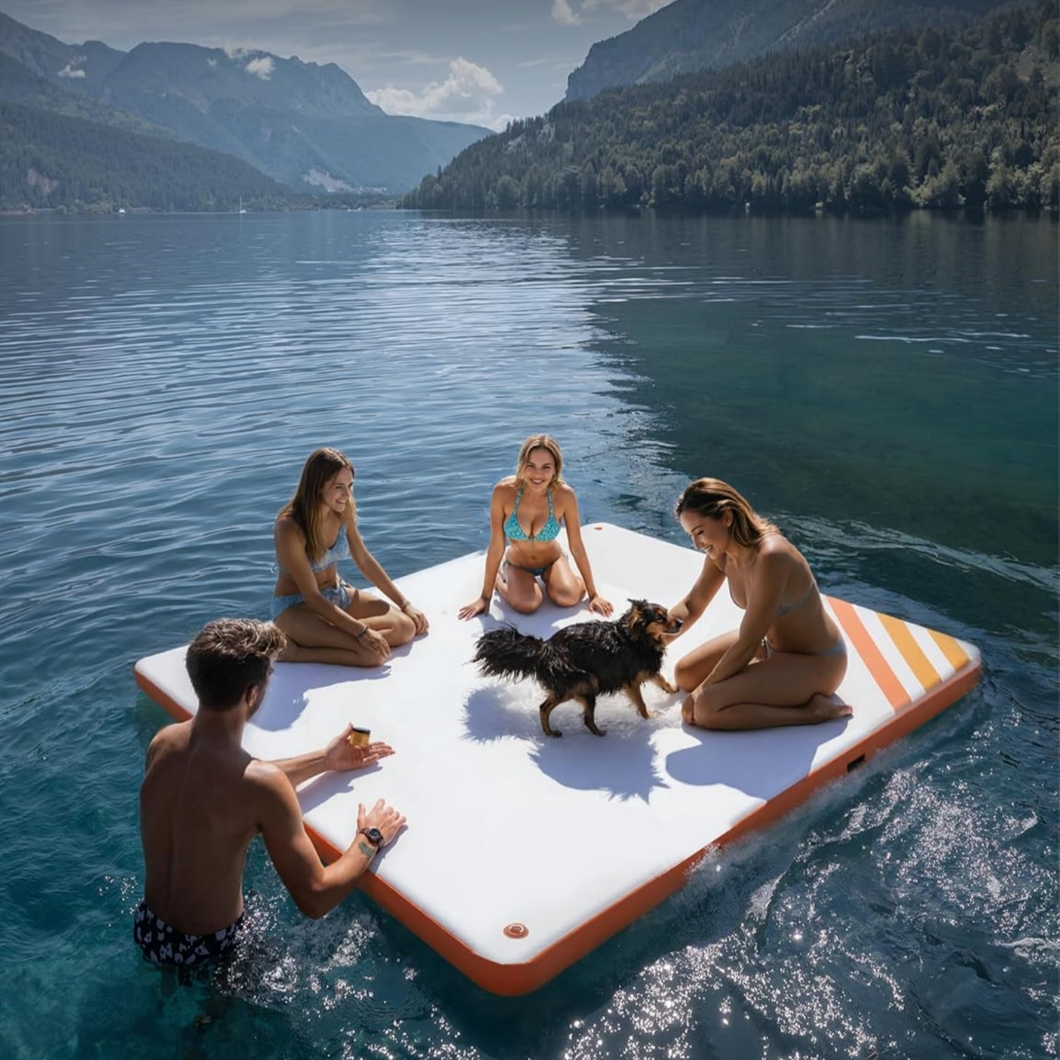 Garvee Inflatable Floating Dock 10 ft x 6 ft, 5.9 inch Thickness None-Slip PVC Surface, Orange & White