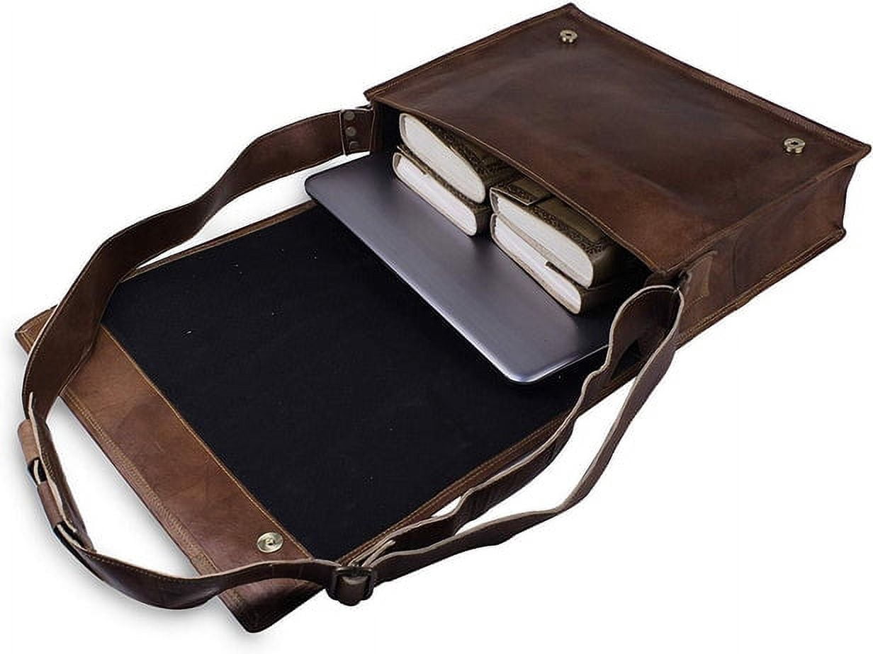 MaheTri 15" Leather Messenger Bag for Men and Women - Laptop Briefcase Bag For College, Office, Adjustable Shoulder Strap Satchel