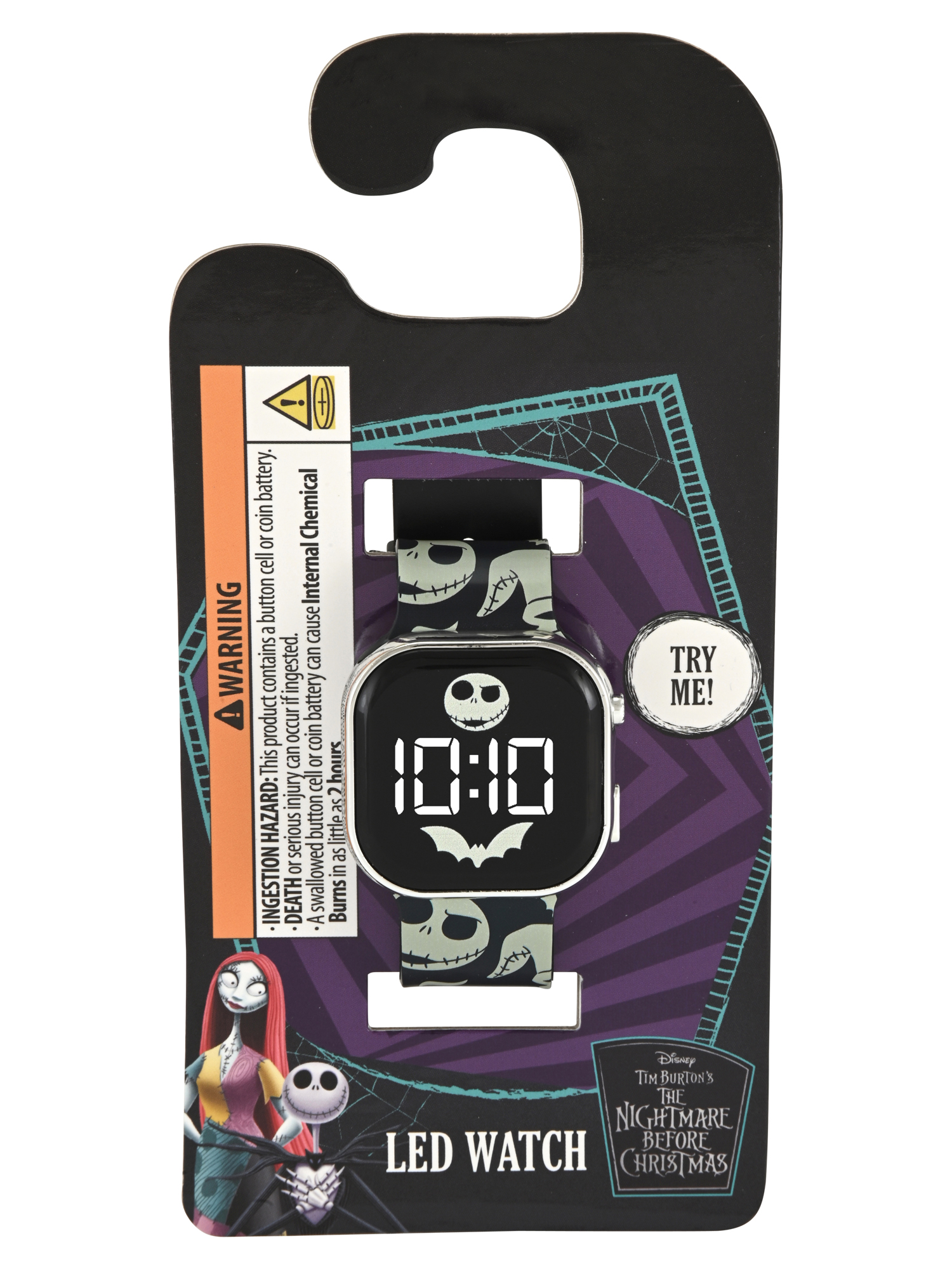 Nightmare Before Christmas Unisex Childrens LED Watch With Square Caseand Printed Silicone Strap; NC4454WM