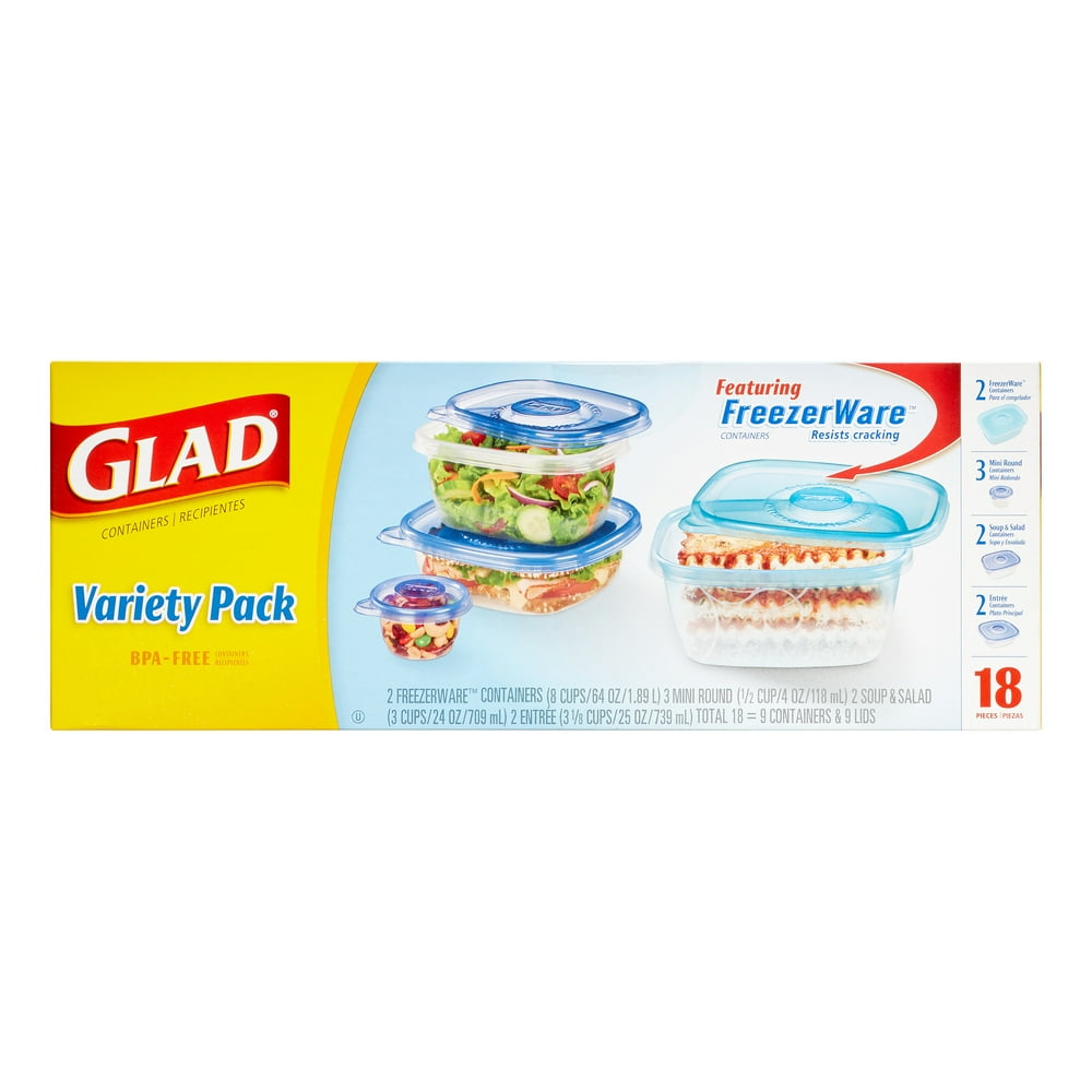 Glad Food Storage Containers, Variety Pack, 18 Ct