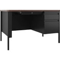 thumbnail image 2 of Lorell Fortress Series Walnut Top Teacher's Desk 48" x 30" x 29.5" - Box Drawer(s), File Drawer(s) - Single Pedestal on Right Side - T-mold Edge - Material: Steel Frame - Finish: Black Frame, Walnut L, 2 of 6