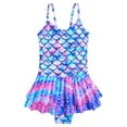 thumbnail image 3 of TTAO Kids Girls One Piece Mermaid Swimsuit Fish Scale Printed Swimming Dress with Built-in Shorts Purple 5-6, 3 of 7