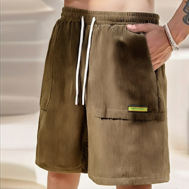 Styesk Mens Shorts Men's Solid Color Sports Fitness Training Breathable Shorts Pockets Cropped Pants