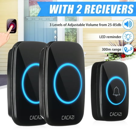 CACAZI Wireless Home Door Doorbell Security Kit Remote Button Operating at 1000 ft Range 1 transmitter 2 receiver - Easy Install Door Viewers Security Safes