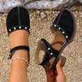 thumbnail image 3 of Rokment Women's Closed Toe Dressy Sandals Vintage Casual Studded Suede Ankle Strap Platform Chunky Block High Heels Clogs Mules Comfortable Orthotic Walking Dress Summer Shoes for Beach Black Size 6, 3 of 6