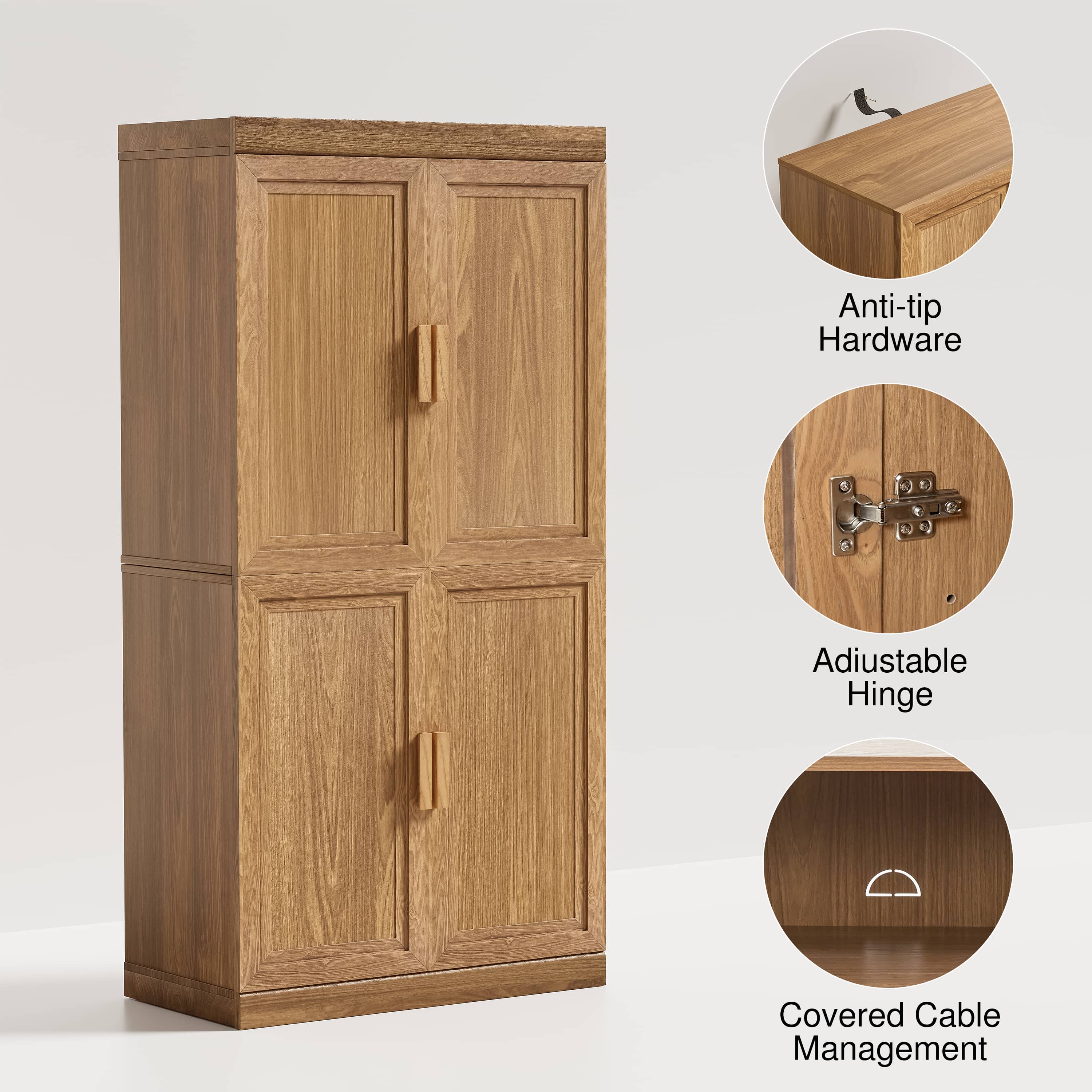 MAYEERTY 31"x31"x16" Storage Cabinet Wood Accent Cabinet for Living Room, Natural Wood