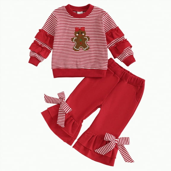 REgarm Christmas Outfits for Toddler Girls Cute Santa Long Sleeve Shirt and Flared Bottoms Pants 2PCS Set Kids Fall Winter Clothes (Pink,2-3 Years)