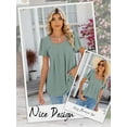 thumbnail image 6 of Hibeli Women Square Neck Pleated Short Sleeve Curved Hem Solid Color Pullover Top, 6 of 7