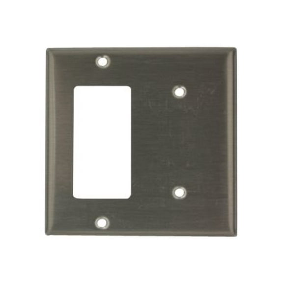 Leviton S1426-N Wallplate 2-Gang 1-Decora 1-Blank Standard Size 302 Stainless Steel - Stainless Steel